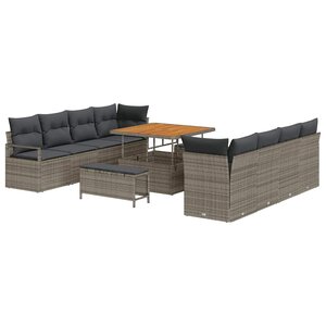 vidaXL Ensemble de canapé de jardin avec coussin 11 Pièces Gris polyrotin
