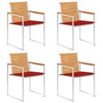 vidaXL Chaises de jardin 4 Pièces avec coussins Bois de teck massif