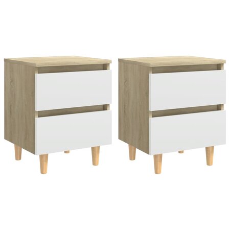 vidaXL Tables de chevet pieds en pin Blanc et chêne sonoma 40x35x50 cm