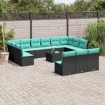 vidaXL Salon de jardin avec coussins 14 Pièces noir résine tressée