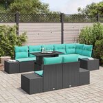 vidaXL Ensemble de canapé de jardin 9 Pièces Noir et Bleu polyrotin