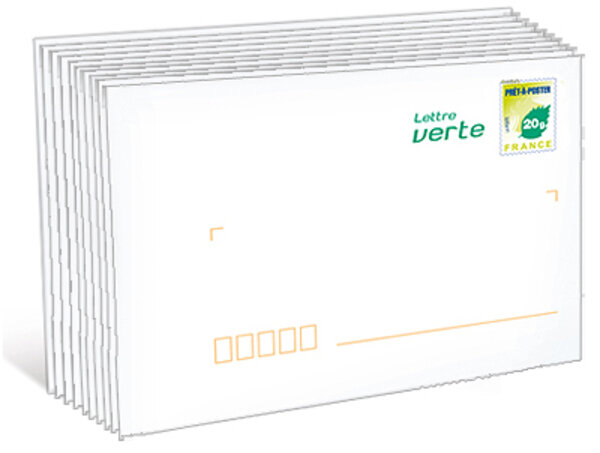 Prêt-à-Poster 20g - Lettre Verte - carré - Lot de 10