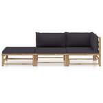 vidaXL Salon de jardin 3 Pièces avec coussins gris foncé bambou