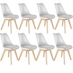 Lot de 8 chaises pieds en bois clair siège de salon cuisine salle à manger design minimaliste épuré ergonomique blanc 08_0000116