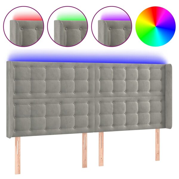vidaXL Tête de lit à LED Gris clair 203x16x118/128 cm Velours