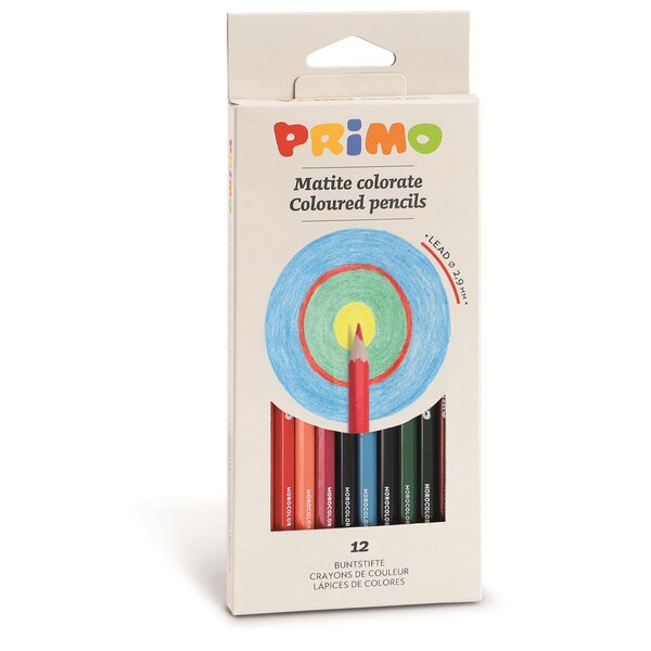 Boite 12 crayons de couleurs mine 2 9mm laqué assortis primo