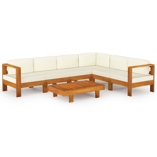 vidaXL Salon de jardin 7 Pièces avec coussins blanc crème Bois d'acacia