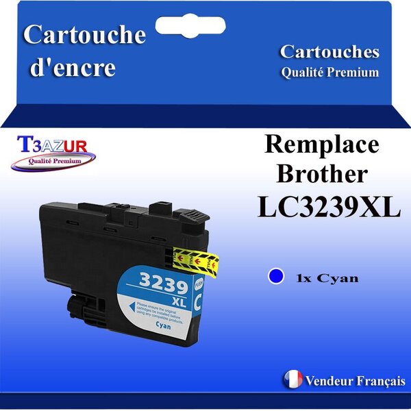 T3AZUR- Cartouche compatible avec Brother LC3239 XL Cyan pour Brother MFC-J5945DW MFC-J6945DW