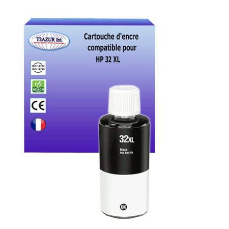 Bouteille encre compatible avec HP 32XL pour HP Smart Tank Plus 570 Wireless - Noire - T3AZUR