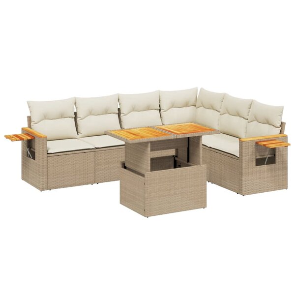 vidaXL Salon de jardin avec coussins 7 Pièces beige résine tressée