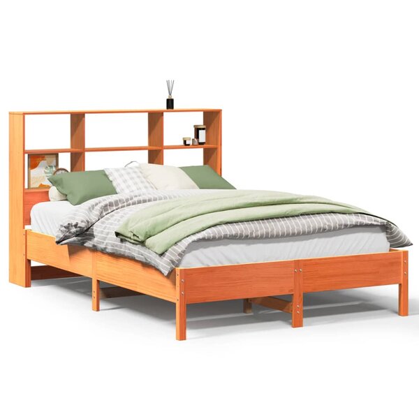 vidaXL Lit bibliothèque sans matelas cire marron 140x190 cm pin massif