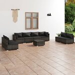 vidaXL Salon de jardin 9 Pièces avec coussins Résine tressée Gris