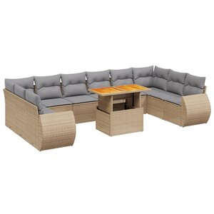 vidaXL Salon de jardin 11 Pièces avec coussins beige résine tressée