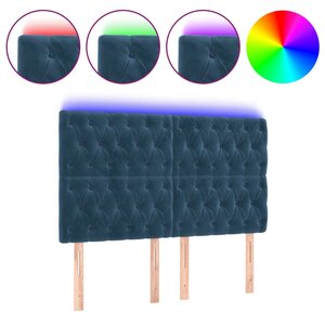 vidaXL Tête de lit à LED Bleu foncé 160x7x118/128 cm Velours