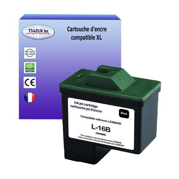 Cartouche compatible Lexmark 16 pour Lexmark Z13, Z23e, Z24, Z25, Z27, Z33, Z34, Z35, Z378, Z510, Z511, Z513, Z515, Z517   Noire - T3AZUR