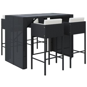 vidaXL Ensemble de bar de jardin 5 Pièces avec coussins noir poly rotin