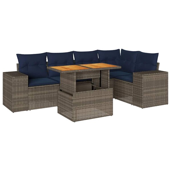 vidaXL Salon de jardin 6 Pièces avec coussins gris résine tressée
