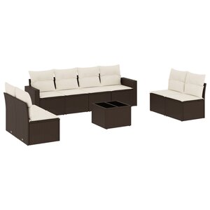 vidaXL Salon de jardin avec coussins 9 Pièces marron résine tressée