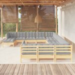 vidaXL Salon de jardin 12 Pièces avec coussins gris bois de pin massif