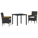vidaXL Ensemble de salle à manger pour jardin 3 Pièces Noir polyrotin