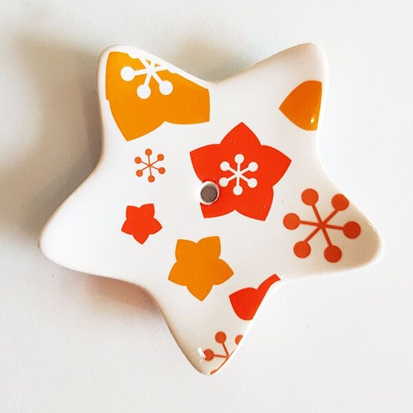 Porte-encens étoile en porcelaine - Fleurs rouges et orange
