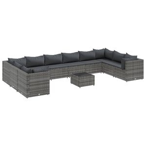 vidaXL Salon de jardin 11 Pièces avec coussins Gris Résine tressée