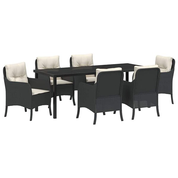 vidaXL Ensemble de salle à manger pour jardin 7 pc Noir polyrotin