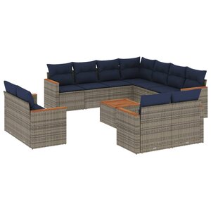 vidaXL Salon de jardin avec coussins 12 Pièces gris résine tressée