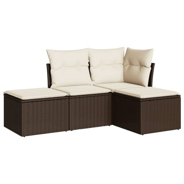 vidaXL Salon de jardin 4 Pièces avec coussins marron résine tressée