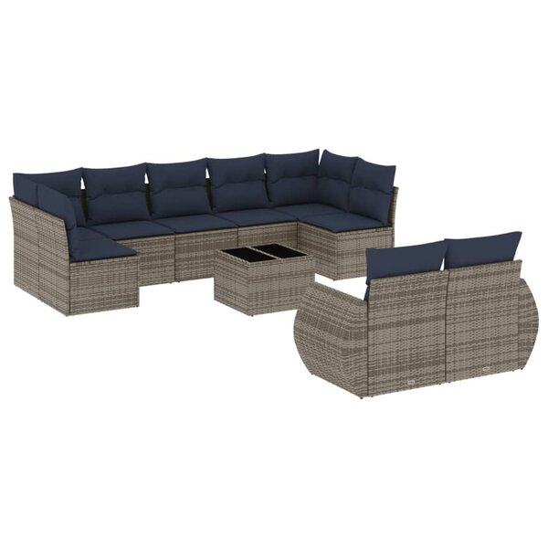vidaXL Salon de jardin 10 Pièces avec coussins gris résine tressée