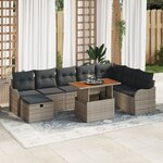 Ensemble de canapé de jardin en 9 pièces avec coussins gris en rattan poly