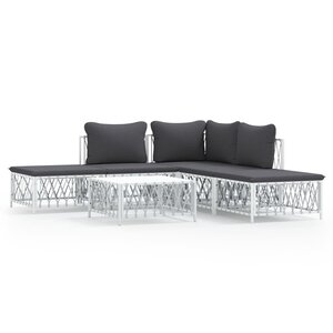 vidaXL Salon de jardin avec coussins 6 Pièces blanc acier