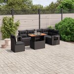 vidaXL Salon de jardin 7 Pièces avec coussins noir résine tressée
