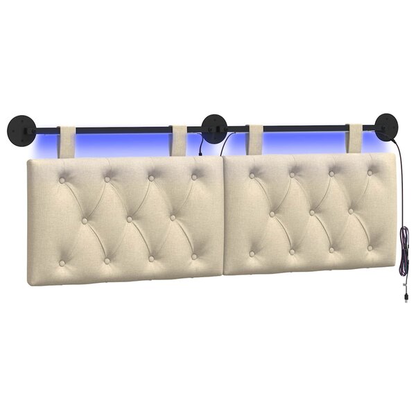 vidaXL Tête de lit suspendue Avec lumière LED Crème Tissu