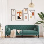 vidaXL Canapé Chesterfield avec traversins 3 places vert foncé velours