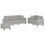 vidaXL Ensemble de canapés 3 Pièces coussins Gris clair Tissu microfibre