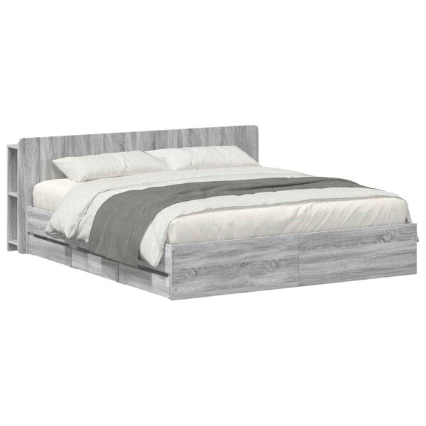 vidaXL Cadre de lit avec rangement Sonoma gris 180 x 200 cm
