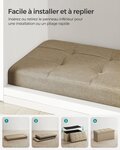 Banc de rangement pliable pouf coffre bout de lit banquette 110 x 38 x 38 cm tissu façon lin charge 300 kg pour entrée chambre salon taupe 12_0004152
