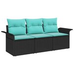vidaXL Ensemble de Canapés avec coussin 3 Pièces Noir et Bleu polyrotin