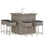 vidaXL Ensemble de bar de jardin 5 Pièces avec coussins gris poly rotin
