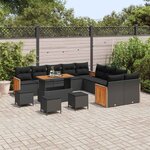 vidaXL Ensemble de canapé de jardin avec coussin 14 Pièces Noir