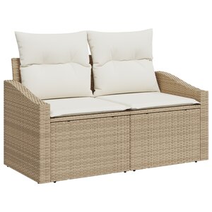 Canapé de jardin 2 places avec coussins Beige en poly rotin
