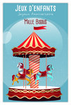Carte Joyeux Anniversaire avec Enveloppe - Affichette Mini Posters Format 17x11 5cm - Jeux d'Enfants Bisous Manège Chevaux Fête Foraine Rétro Vintage