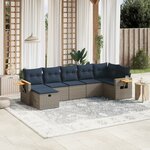 vidaXL Salon de jardin 7 Pièces avec coussins gris résine tressée