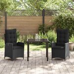 vidaXL Ensemble de salle à manger pour jardin 3 Pièces Noir polyrotin