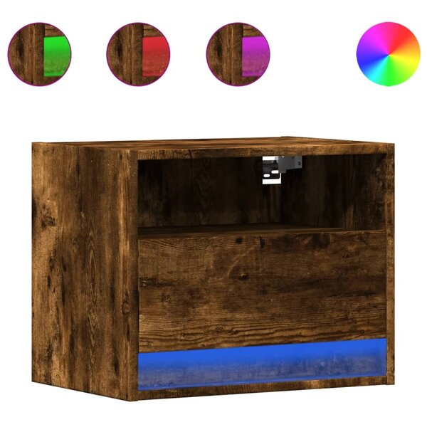 vidaXL Tables de chevet murales avec lumières LED 2 Pièces chêne fumé