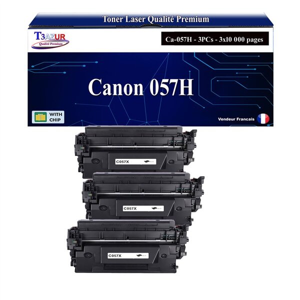 T3AZUR -3x Toners compatibles avec Canon 057H (3010C002/3010C004) pour Canon LBP-223dw  LBP-226dw  LBP-228x  LBP-233dw  LBP-236dw Noir - 10 000p