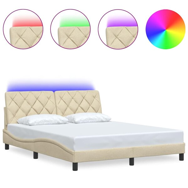vidaXL Cadre de lit avec LED sans matelas crème 160x200 cm tissu