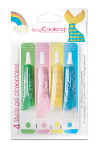 4 Stylos Gels Alimentaires Bleu  Rose  Jaune Vert 4X20G