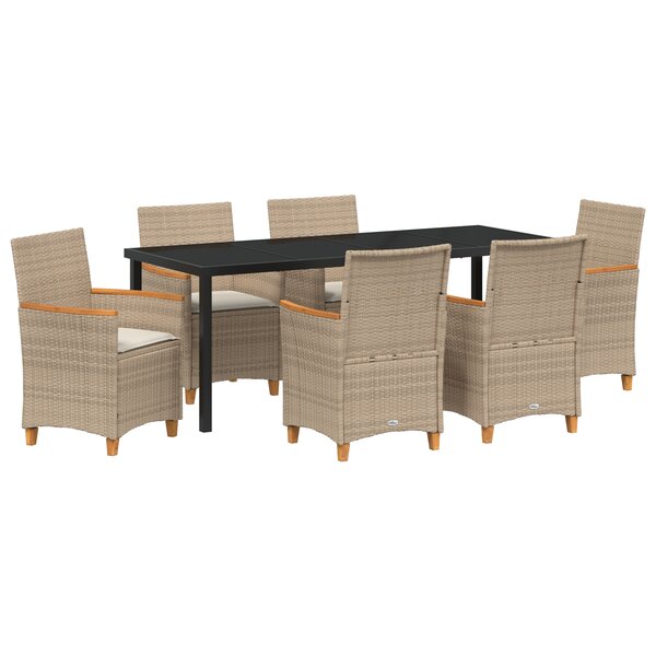vidaXL Set de salle à manger de jardin 7 pièces avec coussins Beige Poly Rattan